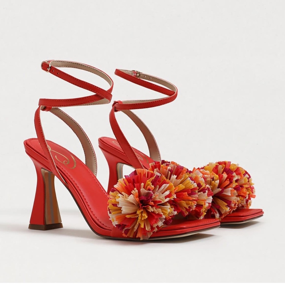 CLARE ANKLE STRAP SANDAL by Sam Edelman 8.5 confetti red square toe heel